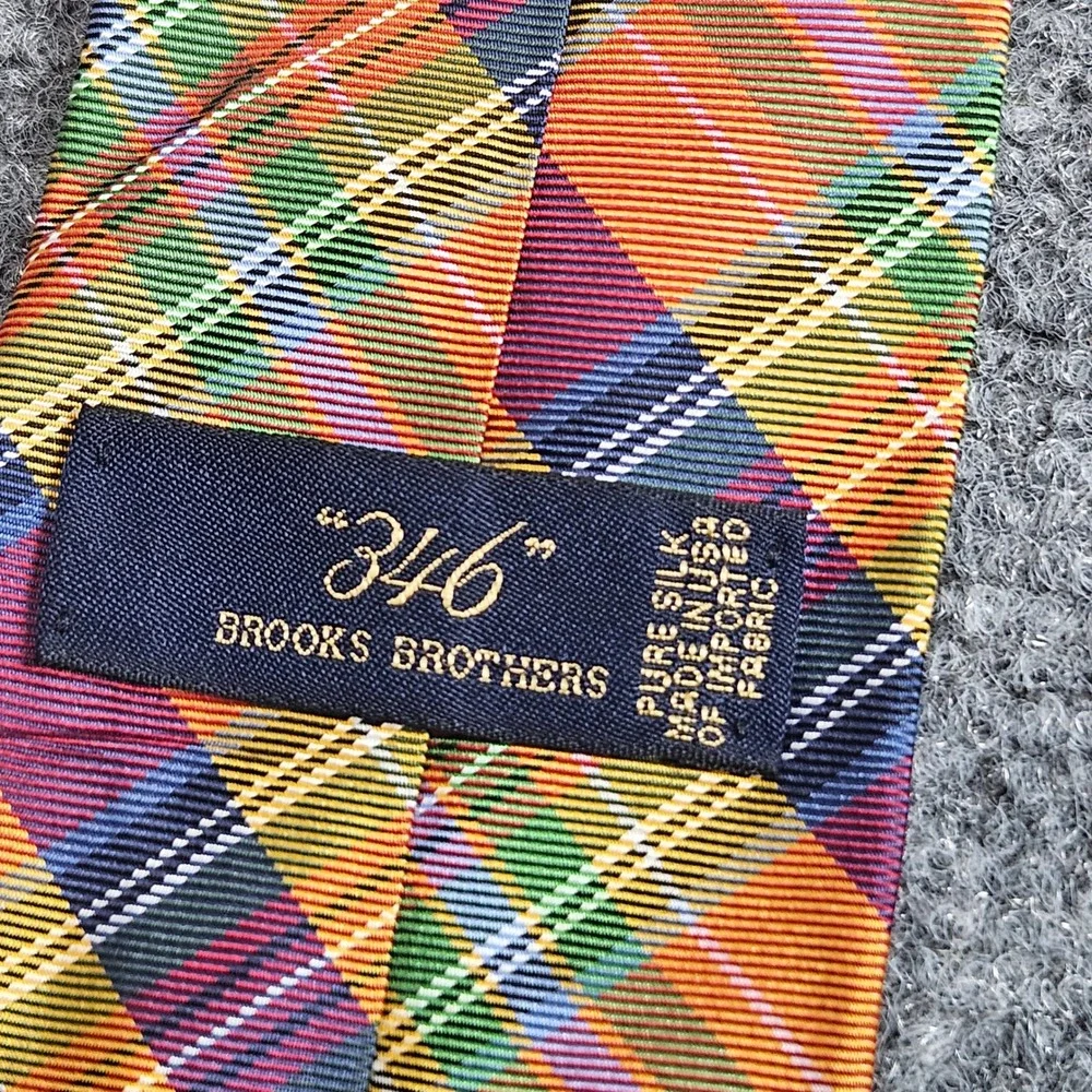 Brooks Brothers 346 Men's Pure Silk Plaid Necktie‎ Orange Purple Green Blue